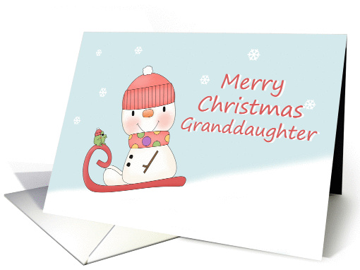 Granddaughter Merry Christmas, Snowgirl Sledding card (1326772)