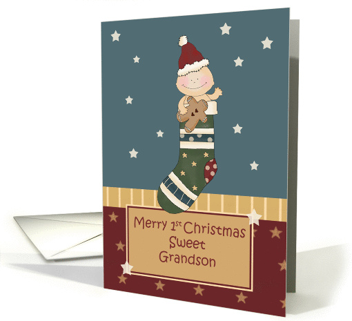 Grandson 1st Christmas, Stocking card (1329226)