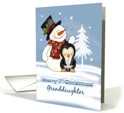 Granddaughter 1st Christmas, Snowman and penguin card (1329236)