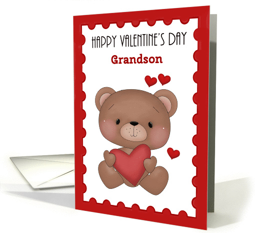 Happy Valentine's Day Grandson, Bear with Hearts card (1352034)