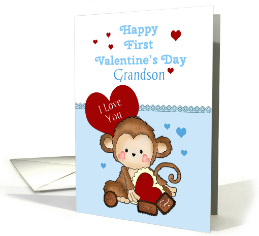Grandson First Valentine's Day, Monkey card (1353292)