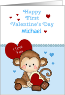 Personalized First Valentine’s Day, Monkey card