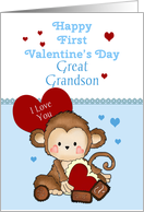 Great Grandson First Valentine’s Day, Monkey card