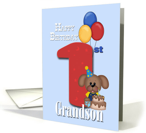 Grandson 1st Birthday Puppy card (1356228)