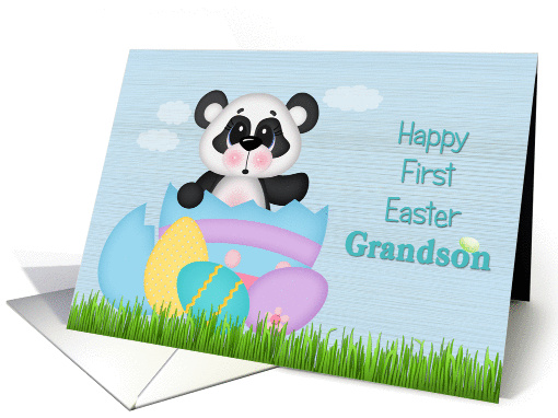 Happy First Easter, Grandson, Panda and Eggs card (1359088)