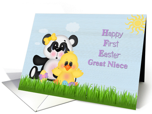 Happy First Easter, Great Niece, Panda and Chick card (1359762)