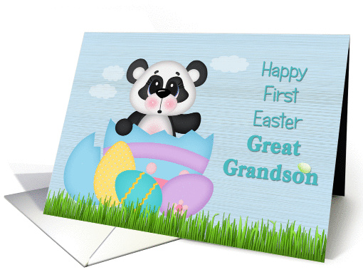 Happy First Easter, Great Grandson, Panda and Eggs card (1365652)
