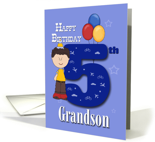 Grandson 5th Birthday, Boy, balloons card (1385320)