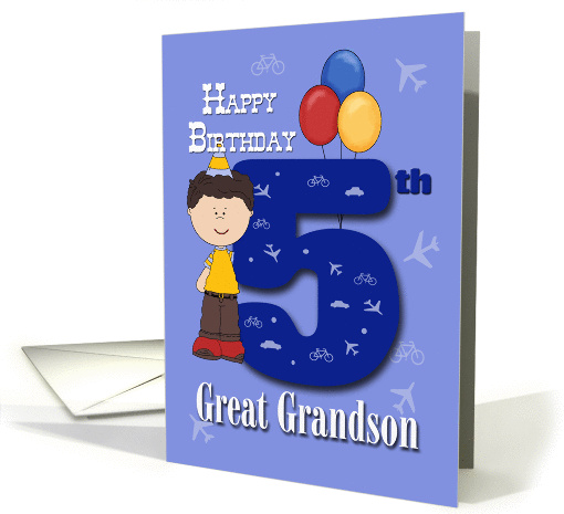 Great Grandson 5th Birthday, Boy, balloons card (1386220)