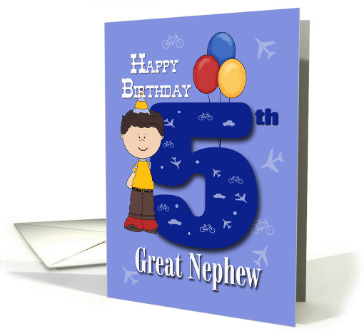 Great Nephew 5th Birthday, Boy, balloons card (1386290)