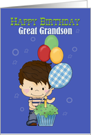 Great Grandson Birthday, Boy, balloons, cupcake card