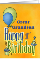 Great Grandson 1st Birthday, balloons, Green, Blue, Yellow card