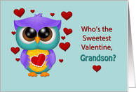 Hootie The Owl Valentine for Grandson, Owl and Hearts with blue card