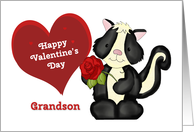 Happy Valentine’s Day Grandson, Skunk with Rose and Heart card