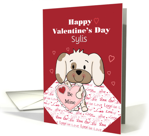 Happy Valentine's Day Grandson Custom Name, Puppy with Heart card