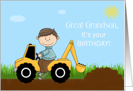 Great Grandson Birthday, Boy on Tractor with dirt card