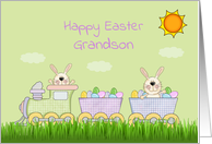 Easter Grandson Happy Egg Train Bunnies card