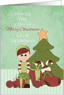 Great Grandson Merry Christmas Tree & Boy card