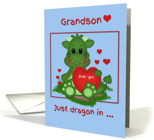 Grandson Dragon Holding Heart for on Valentine's Day card (1596316)