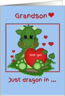 Grandson Dragon Holding Heart for on Valentine’s Day card
