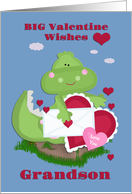 Grandson Big Dinosaur Valentine’s Day Wishes Blue card