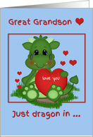 Dragon Holding Heart for Great Grandson Valentine’s Day card