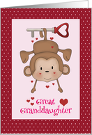 Great Granddaughter Valentine with Monkey hanging from a Key card