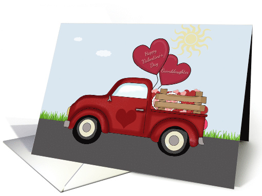 Granddaughter Truckload of Valentines, Red Truck, hearts card