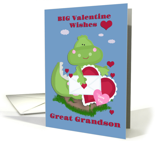 Great Grandson Big Dinosaur Valentine's Day Wishes Blue card (1596906)
