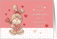 Valentine Great Granddaughter, Sweet as can be, Bunny, Pink card