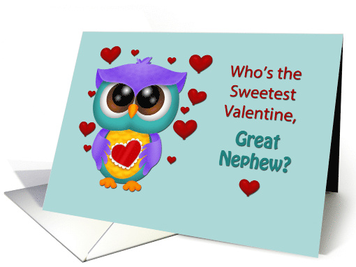 Great Nephew Hootie The Owl Valentine and Hearts with blue card