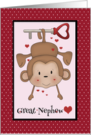 Great Nephew Valentine with Monkey hanging from a Key, red card
