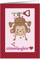 Granddaughter Valentine with Monkey hanging from a Key card