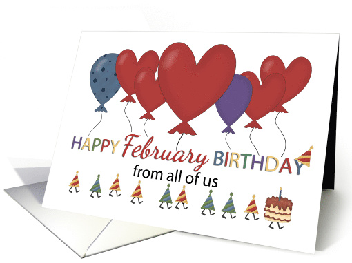 February Birthday with Heart Balloons card (1599472)