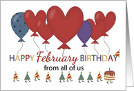 February Birthday with Heart Balloons card