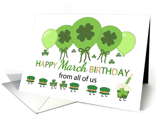 March Birthday with Green Balloons and Marching Hats card (1602778)