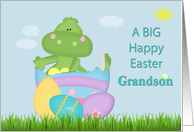 Baby Dinosaur Grandson Big Happy Easter, eggs, grass card