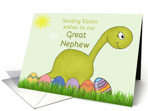 Brontosaurus Sending Easter Wishes to Great Nephew, Green card