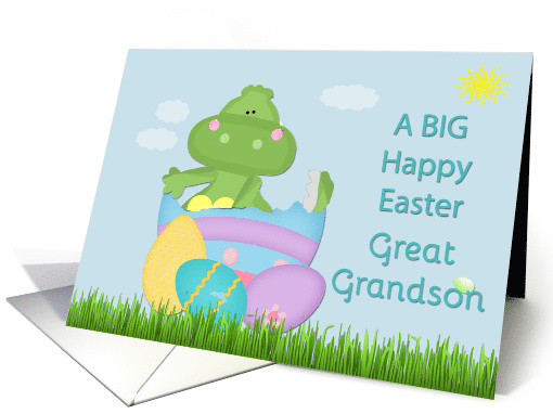 Baby Dinosaur Great Grandson Big Happy Easter, eggs, grass card
