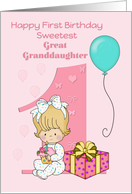 Sweetest Great Granddaughter First Birthday Number 1 balloon pink card