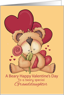 Granddaughter Valentine Bear and Hearts Red Yellow Brown card