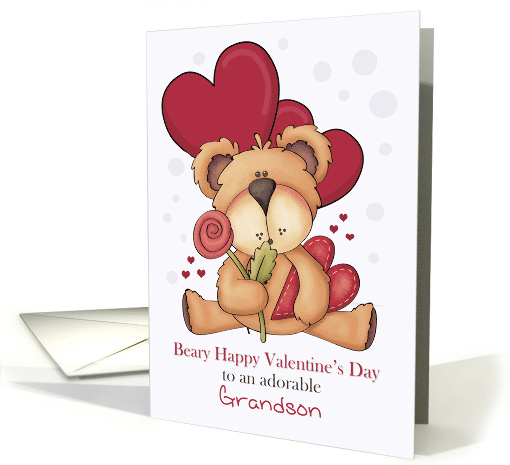 Grandson Valentine Bear and Hearts Red Yellow Brown card (1670750)