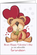 Grandson Valentine Bear and Hearts Red Yellow Brown card