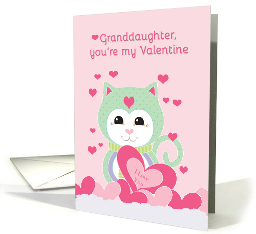 Granddaughter Valentine Heart Full of Love Kitten Hearts Pink card