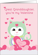 Great Granddaughter Valentine Heart Full of Love Kitten Hearts Pink card