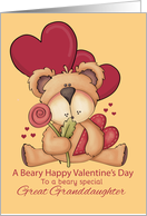 Great Granddaughter Valentine Bear and Hearts for Red Yellow Brown card