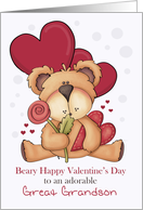 Great Grandson Valentine Bear and Hearts for Red Yellow Brown card