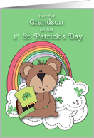 Grandson’s First St Patrick’s Day Bear Rainbow and Shamrocks card