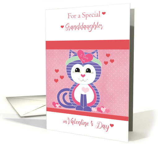 Granddaughter for Valentines Day with Kitten and Hearts Pink Red card