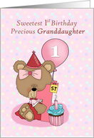 Granddaughter Birthday with Girl Bear and Cupcake and Balloon Pink card